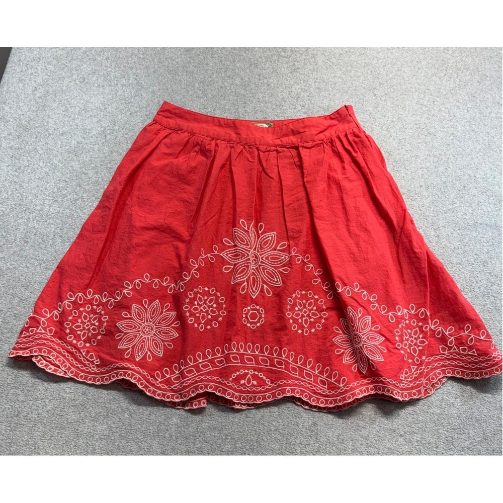 Flying Tomato Womens L Coral Embroidered Skirt Cotton Boho Scalloped Hem Flowy